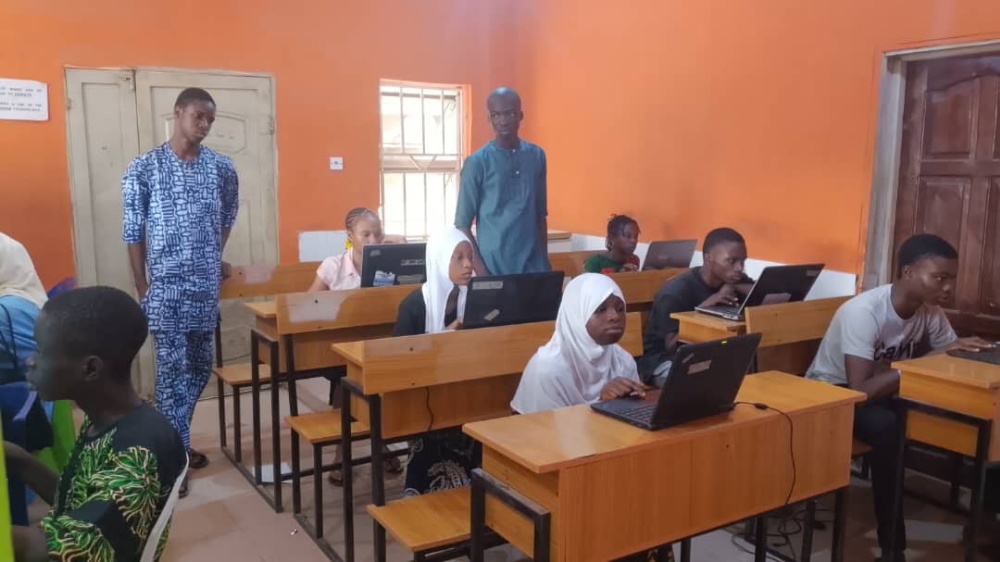 Science laboratory equipment and students
